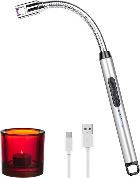 Briquet bougie électrique rechargeable USB avec long cou flexible et crochet, coupe-vent sans flamme pour cuisine réchaud à gaz camping