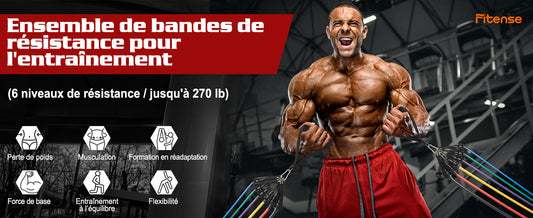 Fitness Kit Bande Élastique Musculation, Lot de 6 Bandes de Résistance avec Poignées, Ancrage de Porte, Sangles de Cheville et Sac, Bandes Résistance Élastique pour Homme Femme Pilates Yoga Fitness