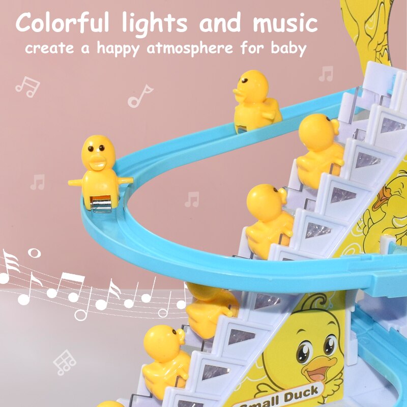 Petit canard électrique pour enfants, escalier d'escalade, piste de bricolage, toboggan, montagnes russes, ensemble de jouets, musique légère, cadeau garçon et fille
