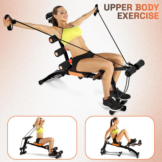 Banc d'entraînement des abdominaux 6 en 1 pour la salle de sport à domicile Banc d'entraînement réglable avec extension des jambes, siège pivotant à 360°, pédale, machine de crunch abdominale réglable multifonctionnelle pour l'entraînement total du corps