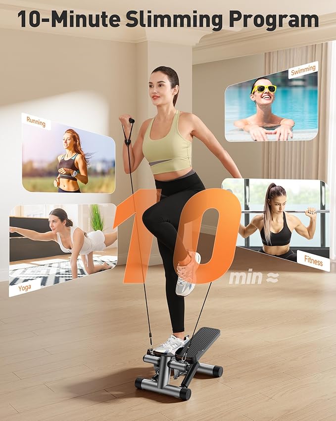 Mini stepper Sweetcrispy avec bandes de résistance pour s'entraîner à la maison, appareil de musculation portable pour un entraînement complet du corps