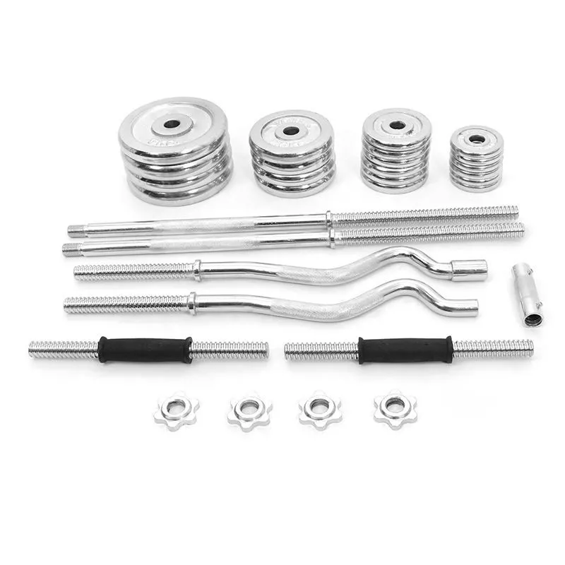 Kit Musculation Complet 4-en-1 – Haltères & Barre Chrome 55 KG | Valise Incluse