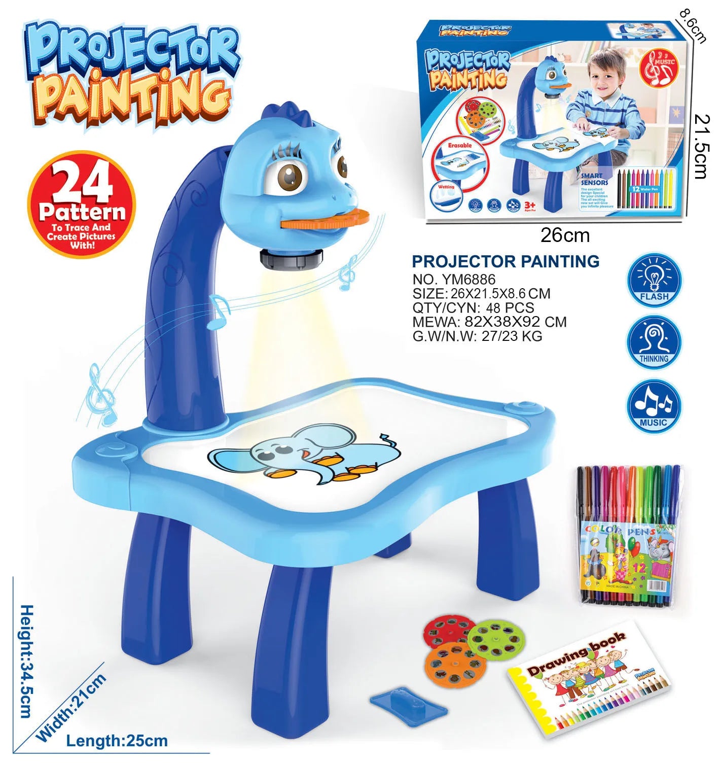 Table de projection de dessin pour enfants avec lumière et musique, enfants à partir de 3ans