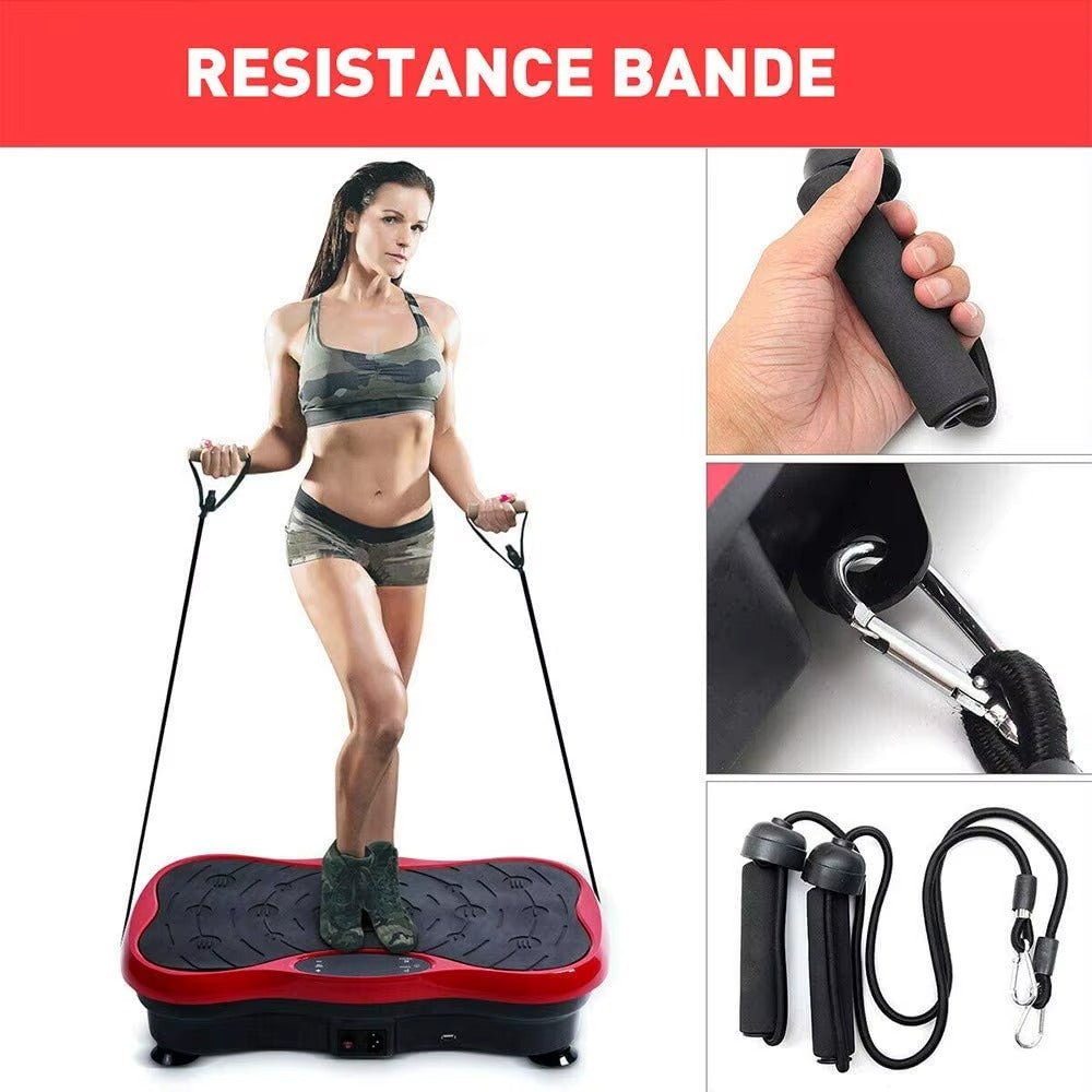 Plaque Vibrante de Gym à Domicile pour l’Entraînement de Tout Le Corps- Machine Musculation- Plaque Vibrante Perte de Poids Rapide avec Bandes de Résistance, Télécommande, Vitesse Réglable