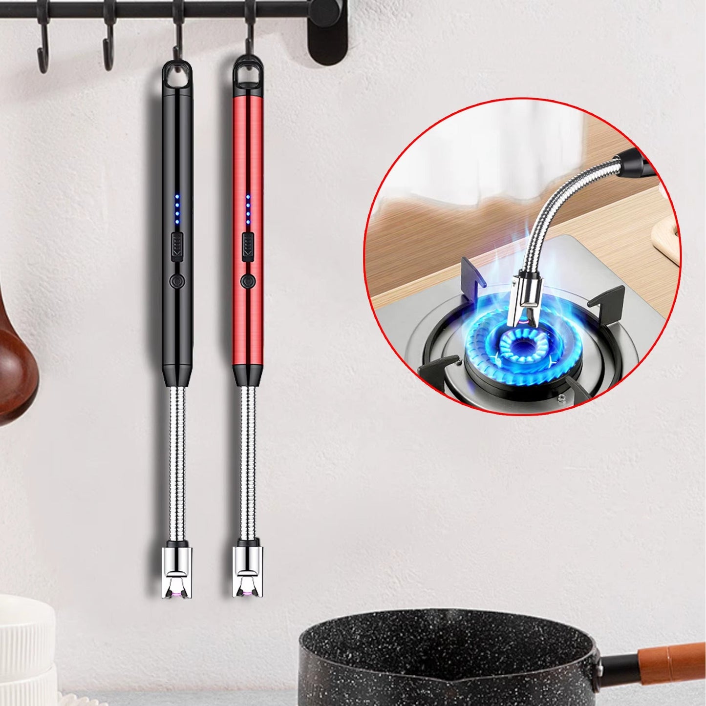 Briquet bougie électrique rechargeable USB avec long cou flexible et crochet, coupe-vent sans flamme pour cuisine réchaud à gaz camping