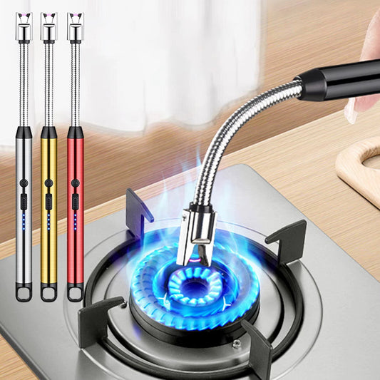 Briquet bougie électrique rechargeable USB avec long cou flexible et crochet, coupe-vent sans flamme pour cuisine réchaud à gaz camping