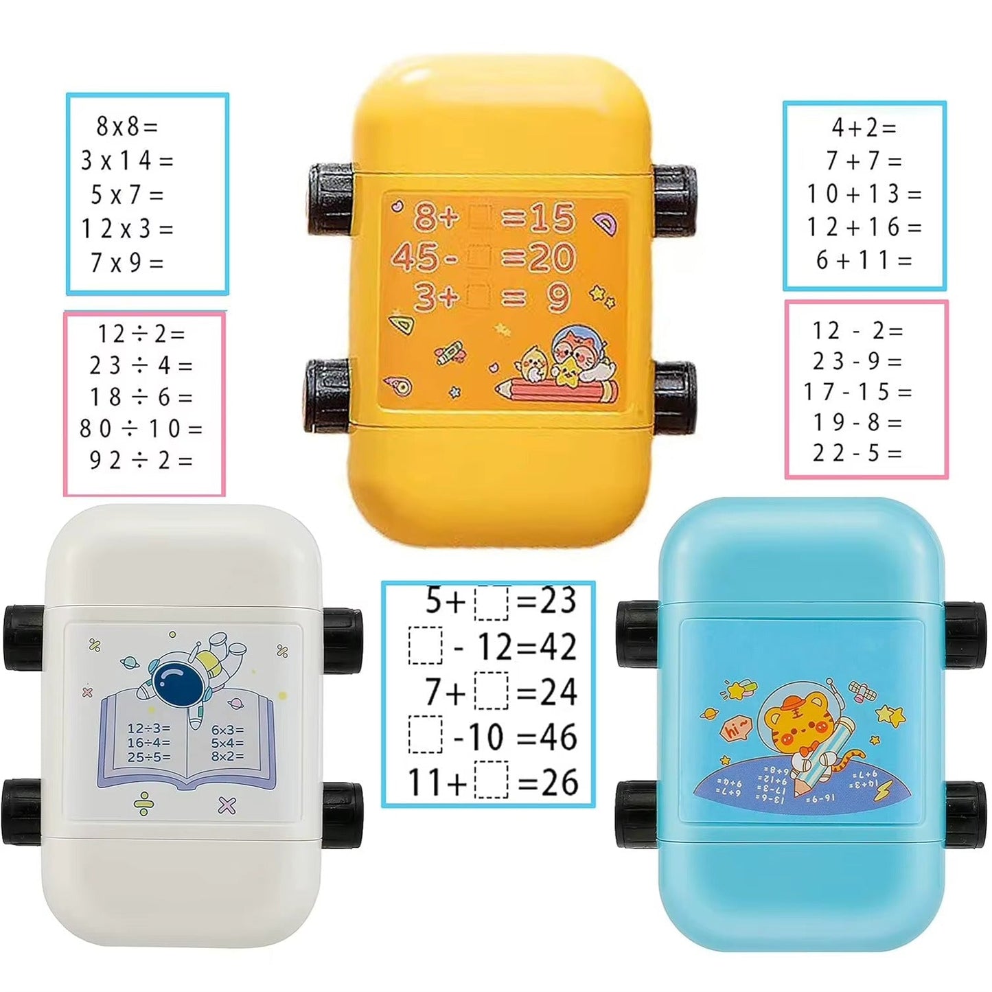 Pack de 3 Tampon Mathématique pour les enfants du cours primaire , Addition ,Soustraction; Multiplication et Division