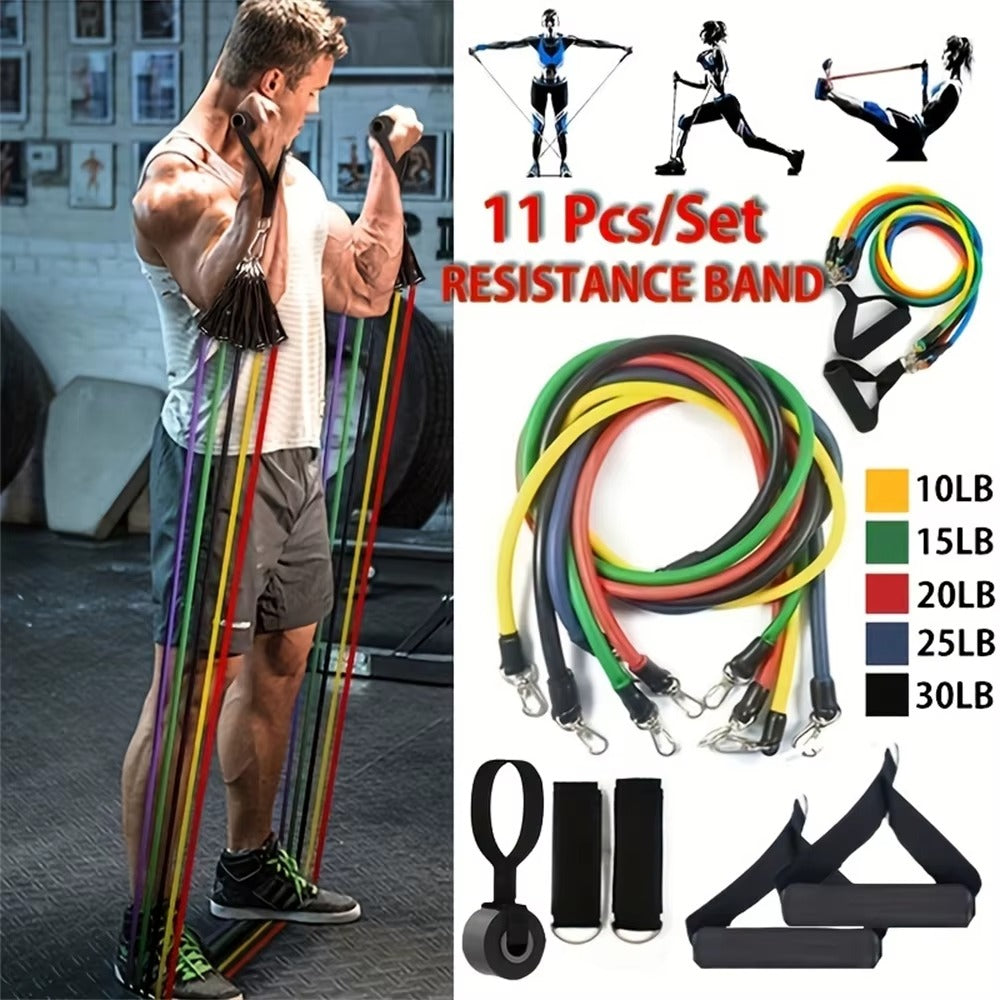 Fitness Kit Bande Élastique Musculation, Lot de 6 Bandes de Résistance avec Poignées, Ancrage de Porte, Sangles de Cheville et Sac, Bandes Résistance Élastique pour Homme Femme Pilates Yoga Fitness